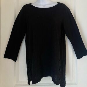J.Jill Black Cotton Knit Pullover Boatneck Lacing Detail 3/4 Sleeve NWOT Sz XS